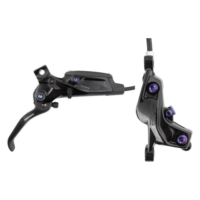 SRAM G2 Ultimate Disc Brake Lever – Rear Post Mount Carbon Lever Titanium Hardware Gloss BLK Rainbow Hardware A2