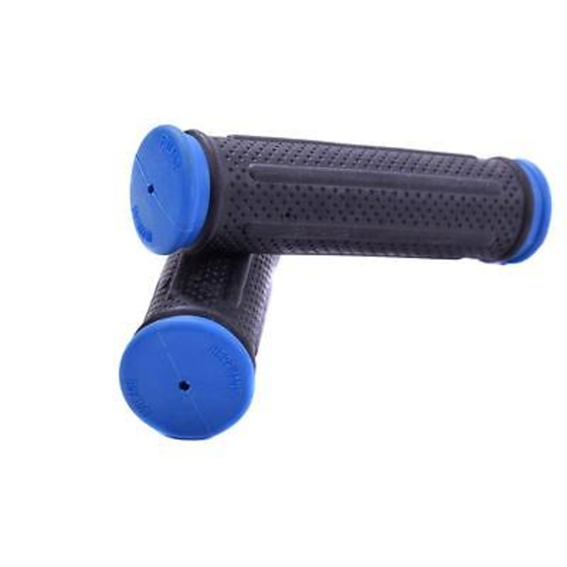 QUALITY HERRMANS BIKE HANDLEBAR GRIPS BLACK WITH BLUE ENDS MTB-ANY CYCLE 120mm