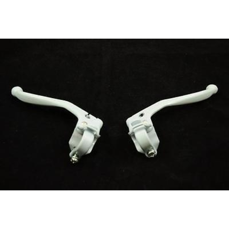 PAIR CRANKED BRAKE LEVERS FOR OLD SCHOOL BMX GENUINE NOS OFF WHITE COLOUR