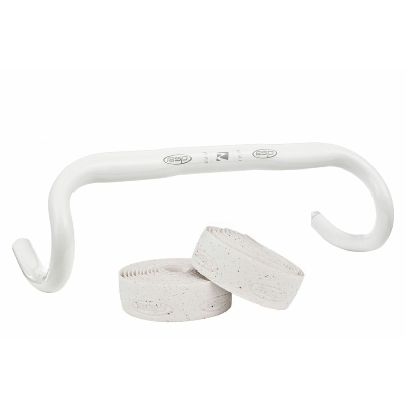 RALEIGH RSP LIGHTWEIGHT ALLOY ROAD BIKE 31.8mm AERO DROP HANDLEBARS WITH CORK RACING TAPE WHITE 440mm WIDE