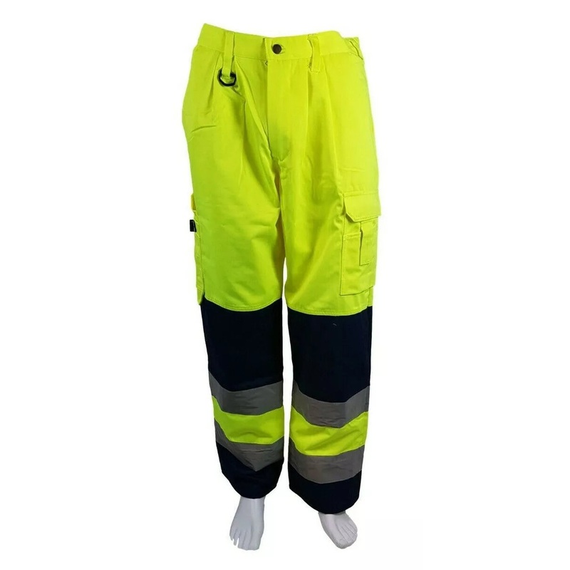 Hi Viz Fluorescent Yellow Navy Blue Trousers Heavy Duty Work Wear Small