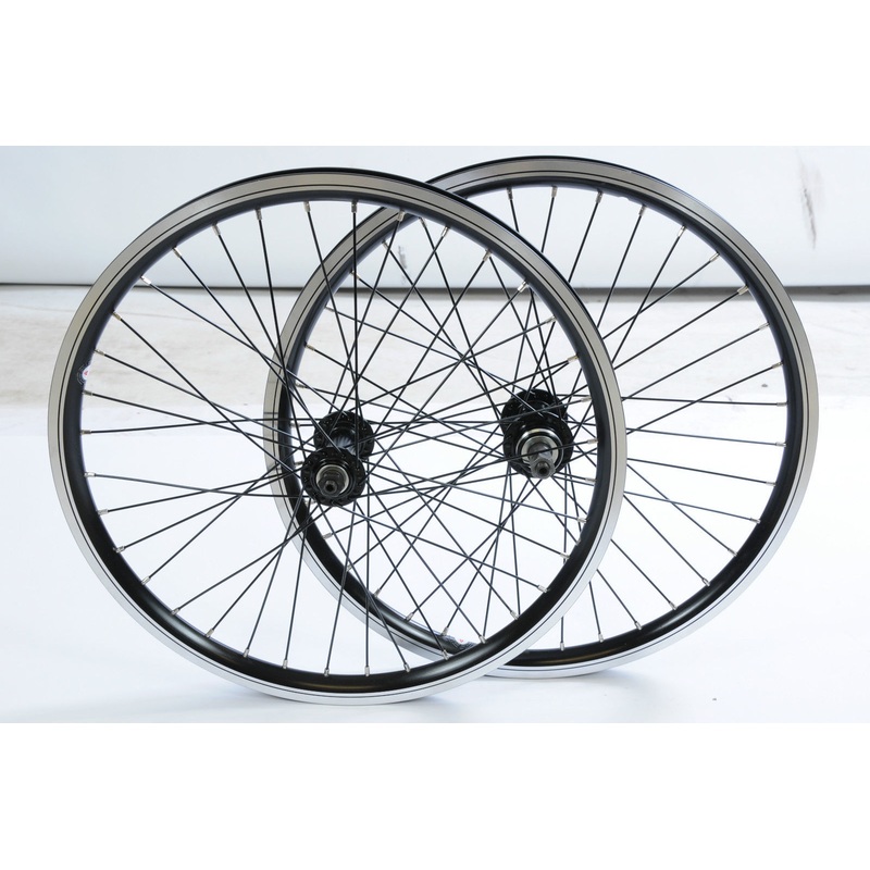 PAIR 20 406 RIM FOLDING BIKE MTB QUICK RELEASE WHEELS,BLACK DUAL WALL 6,7 8 SPD
