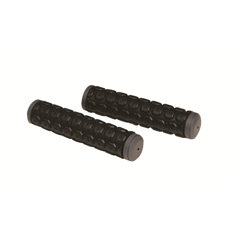 PAIR DUAL DENSITY MTB – ANY BIKE HANDLEBAR GRIPS 125mm LONG BLACK WITH GREY ENDS