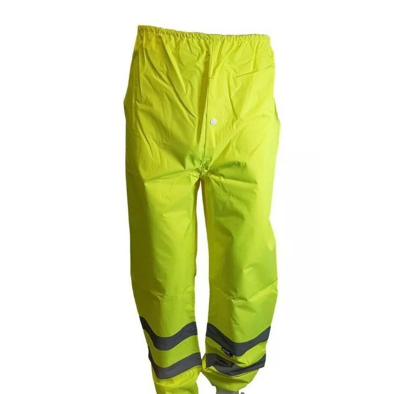 Hi Viz Fluorescent Yellow Trousers 100% Waterproof Wet weather Work Wear Clothes Medium