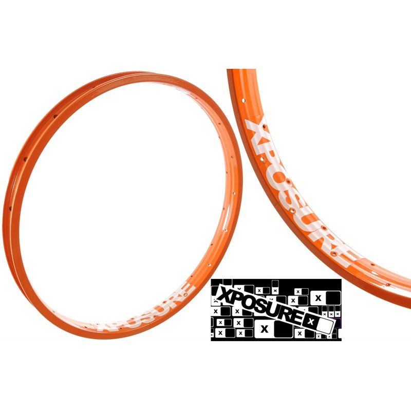 PAIR XPOSURE LIQUOR ALLOY 20 WIDE BMX BIKE RIM 36 SPOKE DOUBLE WALL ORANGE