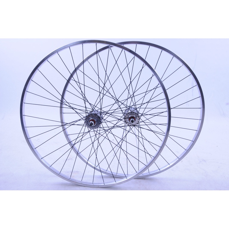PAIR 27 x 1 1-4 FLIP FLOP FIXIE WHEELS CHROME LOOK ALLOY RIMS & LARGE FLANGE HUB