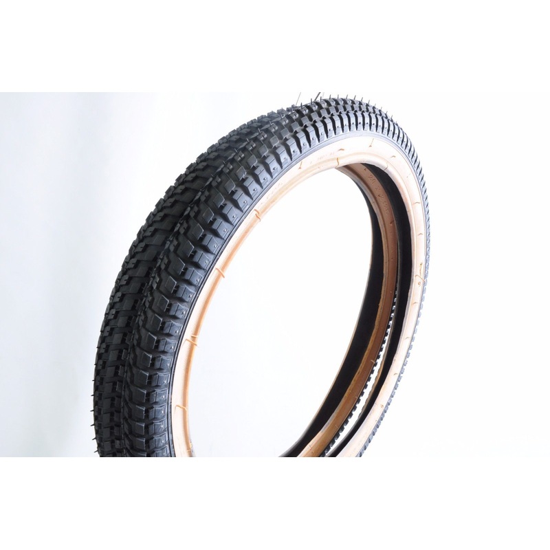 PAIR 20 x 2.125 OLD SCHOOL BMX SNAKE BELLY TYRES BLACK AMBERWALL (GUMWALLS)