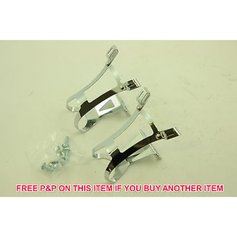 CHROME STEEL MTB BIKE TOE CLIPS DOUBLE PRONG MEDIUM-LARGE PRESENT