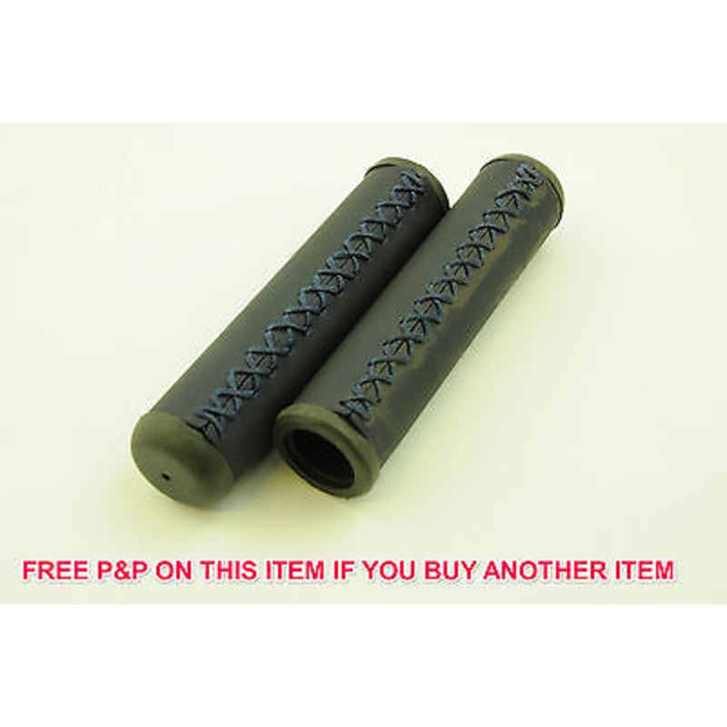 PAIR DARK BLUE HAND STITCH LOOK 110mm BIKE CYCLE BICYCLE HANDLEBAR GRIPS